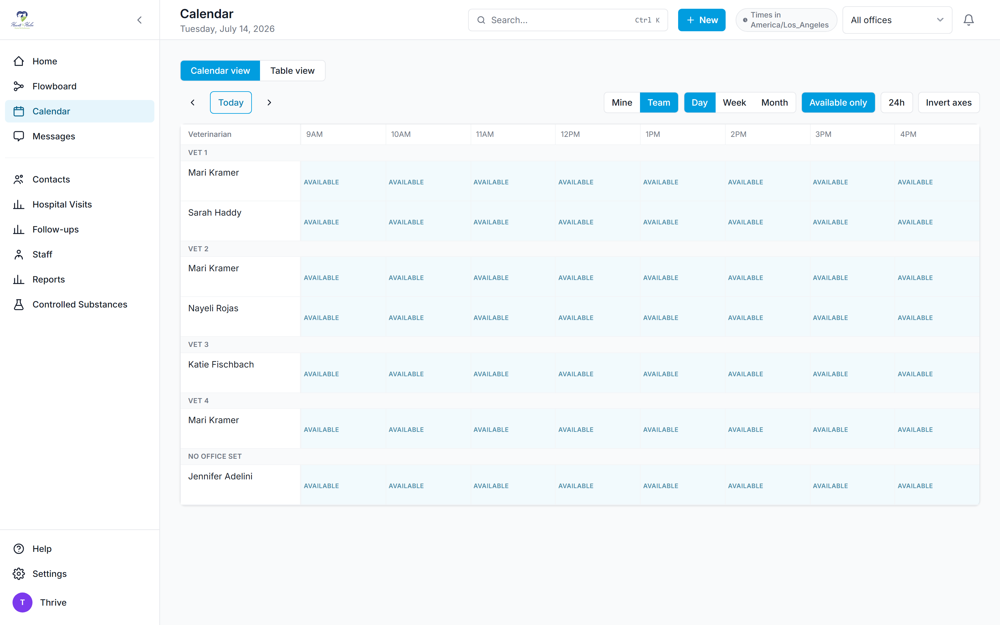 Team calendar with availability